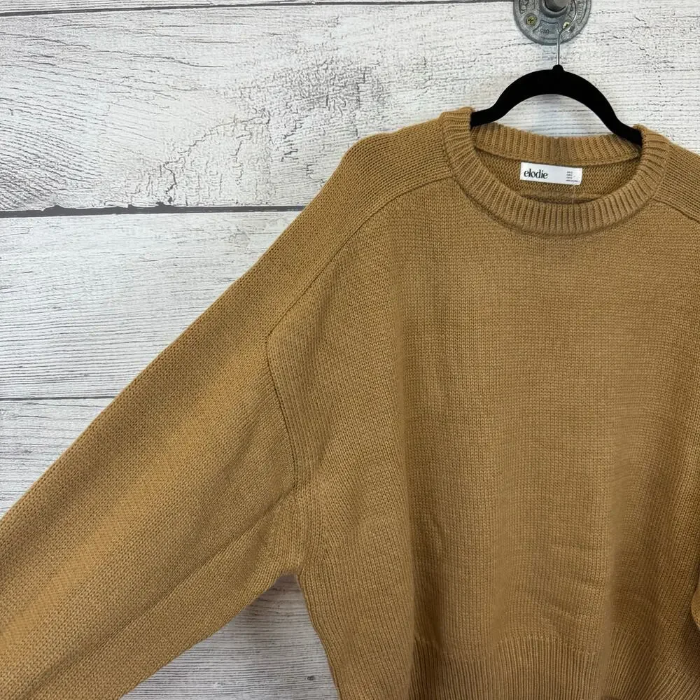 Elodie Women's Tan Crewneck Fall Crop Basic Sweater Size XL